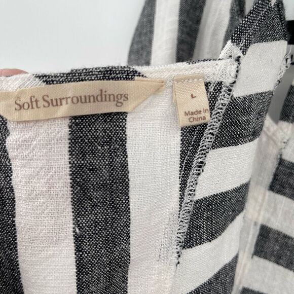 Soft Surroundings Gray White Cold Shoulder Linen Blend Stripe Tunic Blouse Large - Picture 6 of 8